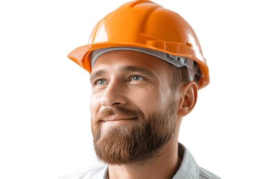 Confident worker in hardhat ready for construction challenges on transparent background with ample copy space for branding png