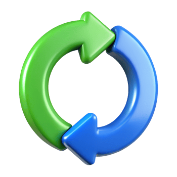 A blue and green arrow in a circular shape png