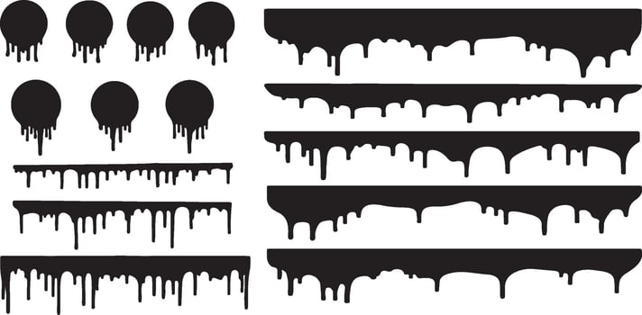 Dripping Paint Silhouettes in Various Shapes and Patterns for Creative Graphic Design vector