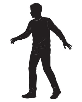 Silhouette illustration of a male figure walking cautiously with arms outstretched vector