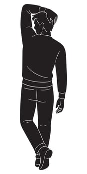 Man silhouette art illustration back view with hand on head isolated on white background design element vector