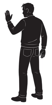 Man silhouette waving hand illustration in black and white casual attire digital art design asset vector