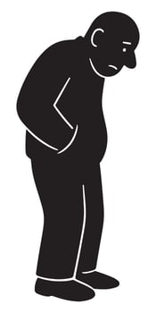 Silhouette illustration of sad man with hands in pockets looking down in black and white style vector
