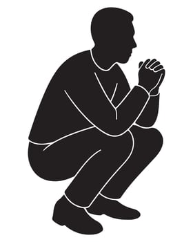 Squatting man silhouette illustration for fitness exercise and posture design element graphic resource vector