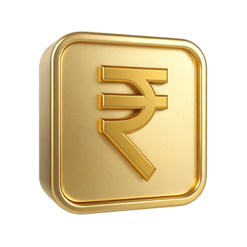 3D Render of Golden Square Button with Indian Rupee Symbol png