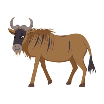 Funny antelope isolated. African wildebeest. Children cute animal illustration. vector