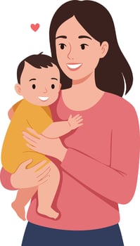 Mother holding baby with love and care illustration for family and motherhood concept in warm colors vector