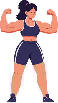 Strong muscular woman fitness athlete flexing biceps in sportswear illustration vector