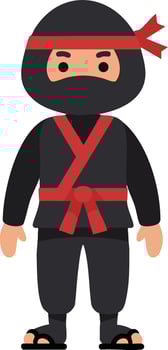 Ninja Warrior Character in Black Suit and Red Headband Illustration for Martial Arts Theme vector