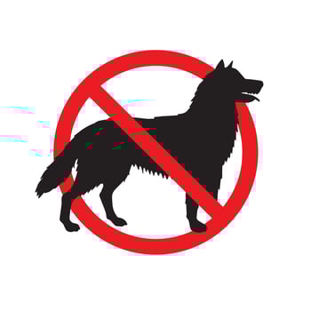 Flat dog crossed in red circle isolated on white background vector