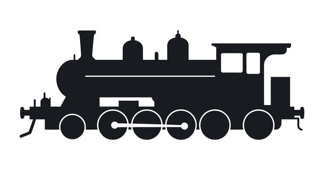 Classic Steam Locomotive Silhouette Black and White Train Icon Illustration vector