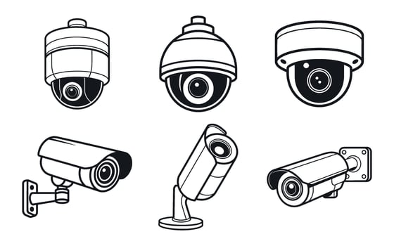 Collection of Six Different Types of Security Cameras Illustrations vector