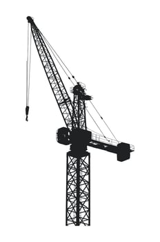 Black and White Silhouette of a Tower Crane Isolated on White Background vector