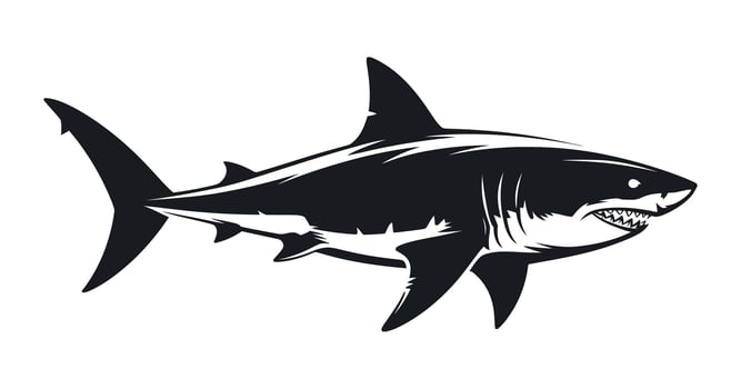 Monochrome Illustration of a Great White Shark Swimming in the Ocean vector