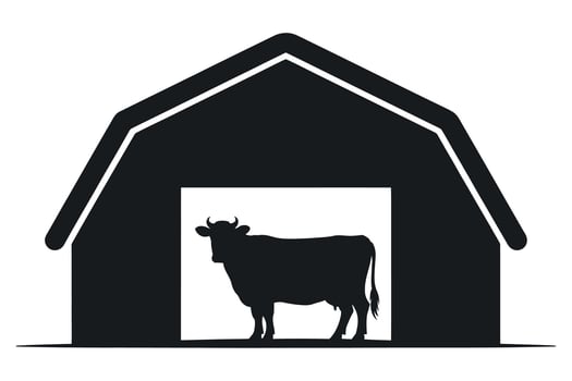 Silhouette of a Cow Standing Inside a Simple Barn Icon vector