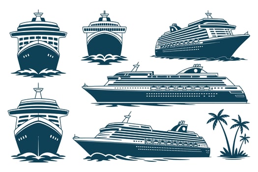 Collection of Cruise Ship Illustrations in Various Angles for Travel and Vacation Designs vector