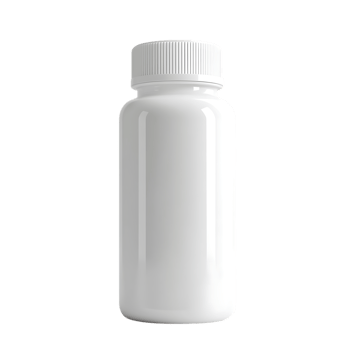 White plastic supplement bottle isolated on transparent background png