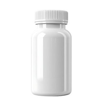 White plastic supplement bottle mockup isolated on transparent background png
