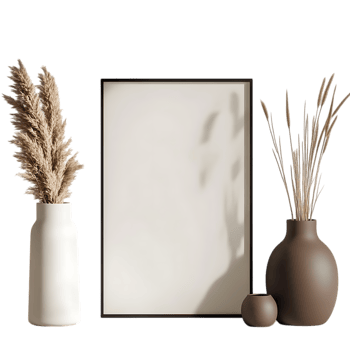 Neutral home decor mockup with pampas grass isolated on transparent background png
