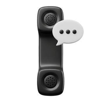 3D rendered icon of a classic telephone receiver with a speech bubble and ellipsis indicating a voice call ongoing conversation or phone line png
