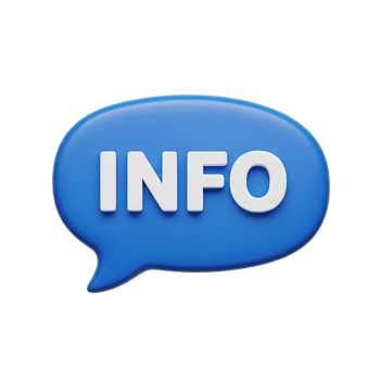3D rendered icon of a rounded blue speech bubble containing INFO text for providing details guidance or informational messages online assistance png