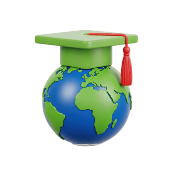 3D rendered icon of planet Earth wearing a graduation cap signifying global education academic excellence or worldwide learning opportunities online png