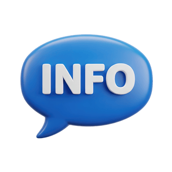 3D rendered icon of a blue speech bubble with the word INFO for information requests help desk support or frequently asked questions section png