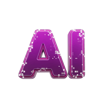 AI text 3D icon with circuit texture for artificial intelligence and machine learning. Isolated render for tech articles, futuristic concepts, data science. Modern computing visual. png