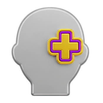 Head silhouette with yellow medical cross 3D icon for mental health, medical thought, healthcare pro. Isolated render for psychology services, hospital branding. Symbolic mind care graphic. png