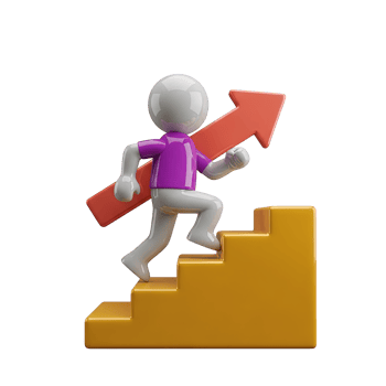 Figure climbing stairs 3D icon for progress, growth, and career advancement. Isolated render for business presentations, self improvement apps. Motivational graphic for websites. png