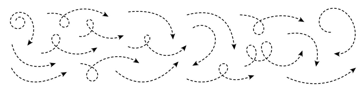 Set of dashed curved arrows. vector