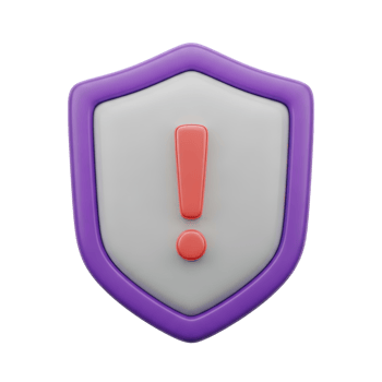 Purple and gray shield with a red exclamation mark symbolizing a security alert protection warning or a critical safety notice ideal for cybersecurity antivirus or system status indicators now png