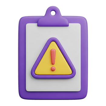 Purple clipboard with a yellow warning triangle indicating a report error a document issue a task alert or a compliance warning for administrative or project management tasks right now png