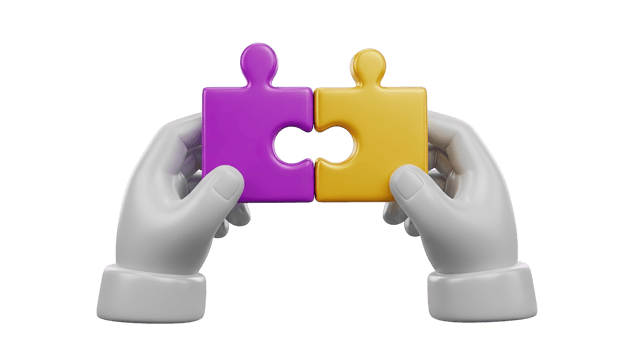 Team collaboration puzzle 3D icon Hands holding connecting puzzle pieces symbolizing teamwork problem solving strategy partnership and solution building png
