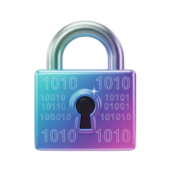 Digital security lock 3D icon Padlock with binary code overlay symbolizing cybersecurity data encryption network protection or secure digital access system png