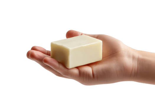 Hand holding soap bar close-up png