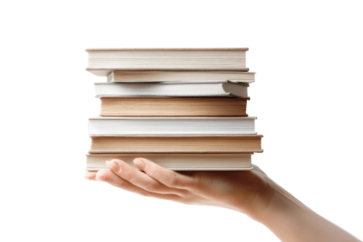 Books stacked hand holding indoor png