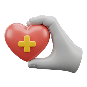 3D rendered icon of a hand holding a heart with a cross symbolizing healthcare charity donation medical support or love and compassion sign png