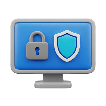 3D rendered icon of a computer monitor with a lock and shield symbolizing cybersecurity data protection online security or secure system access now png