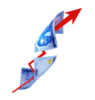 Nigerian Naira appreciation gaining strength rising concept. Business growth gain profit sign icon symbol with Bank paper note moving around isolated on transparent background. 3d illustration png