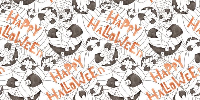 Black smiling mask for Halloween party decoration with text and spider web watercolor illustration. Angry face pattern isolated. For design poster, card, banner, clothes, wallpaper, wrapping paper, png