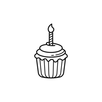 Cupcake with candle outline illustration png