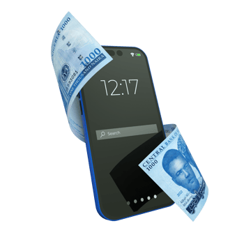 Nigerian Naira notes moving flying wrapped around a smartphone isolated on a transparent background png