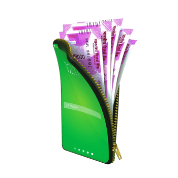Online mobile money wallet concept. 3D rendering of Indian rupee notes inside smart phone isolated on transparent background. money coming out of purse png