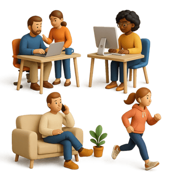 Modern 3D Illustration of Diverse People in Workplace Lifestyle Settings png