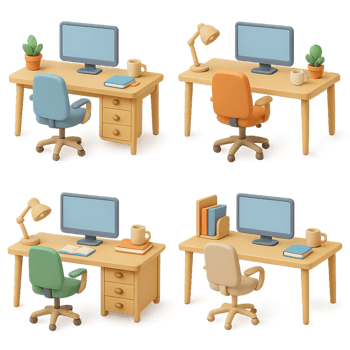 Simple 3D Home Office Desk Setup with Monitors and Chairs png