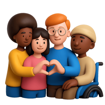 Diverse 3D Characters Making Heart Gesture for Unity and Friendship png