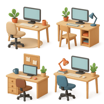 Stylish 3D Home Office Setup With Modern Desks and Decor Elements png