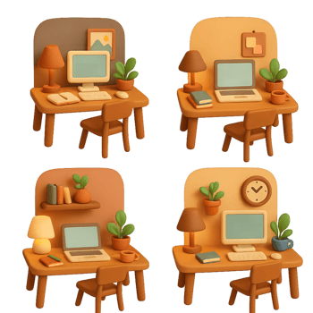 Cozy 3D Workspace Designs for Simple and Inviting Home Office png