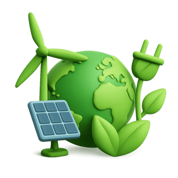 3D Green Technology Concept with Solar Panel and Wind Turbine png